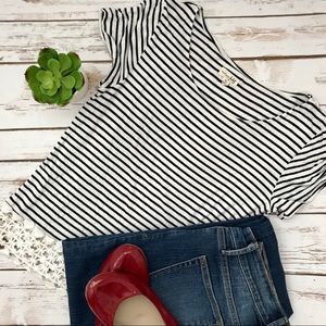 Maison Jules Navy and White Stripe Top with Lace